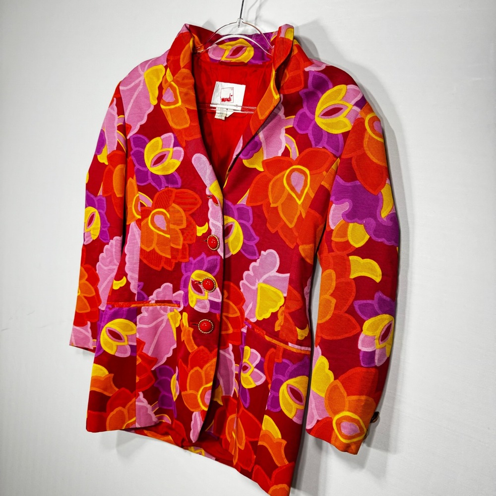 Mondi Floral Blazer Womens 36 Red Pink Purple Yellow Vintage Cotton Viscose - Picture 3 of 7